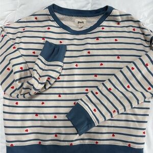 Pact Blue/White Striped Sweatshirt with little Red Hearts